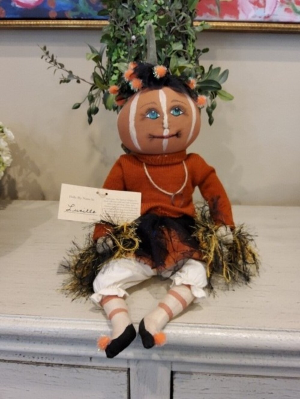 Joe Spencer's Gathered Traditions Pumpkin Head Dolls Defense Dan & Lucille - Picture 5 of 6